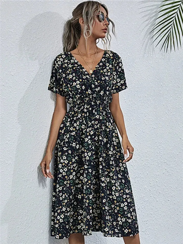 Summer Floral Sleeveless Midi Dress