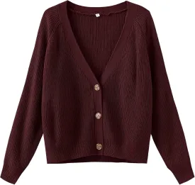 TASAMO Women's Long Sleeve Knit Sweater Open Front Cardigan Button Loose Outerwear