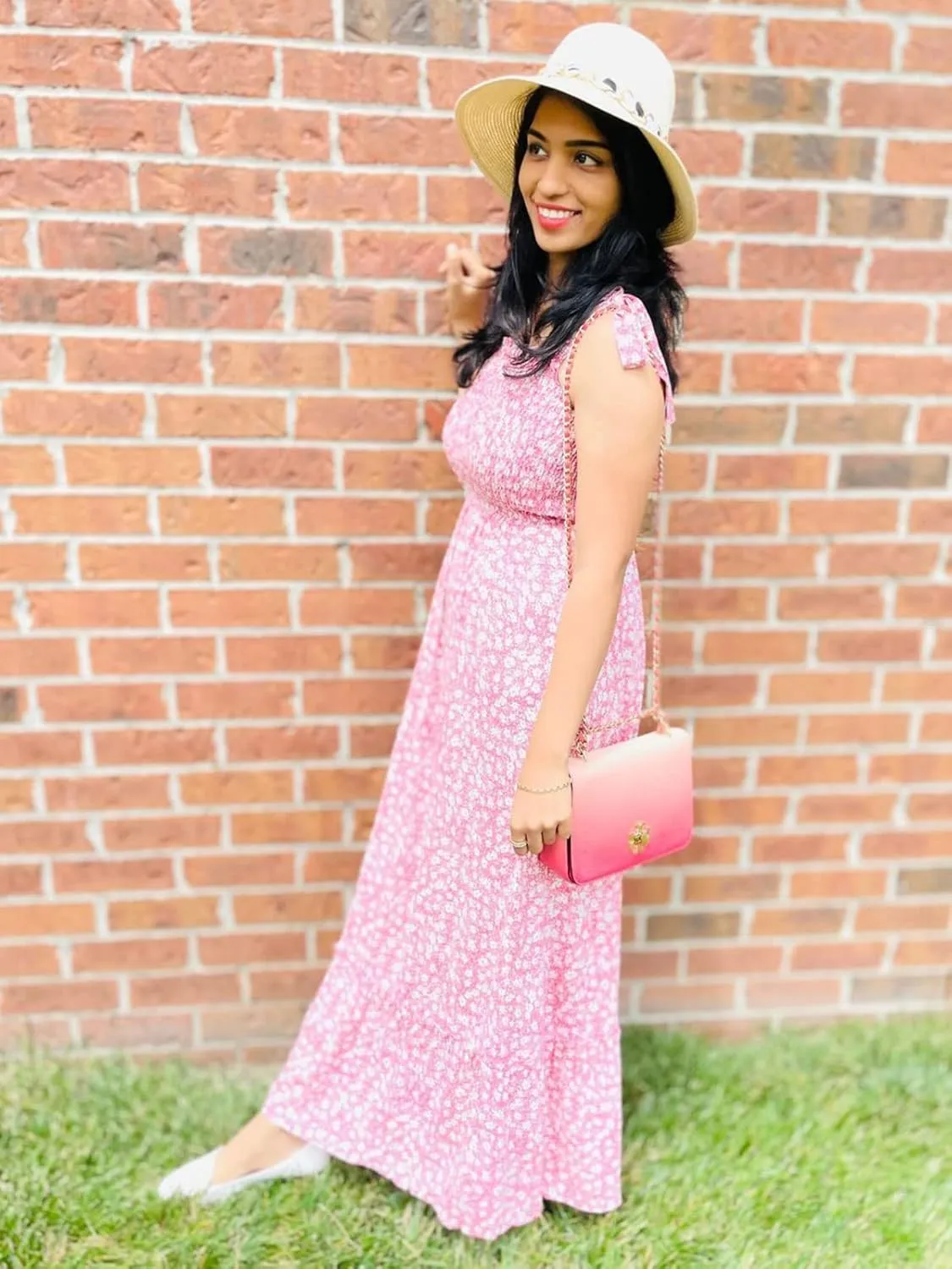 Tobrief Women's Boho Dress Summer Spaghetti Strap Square Neck Flowy Ruffle Beach Long Maxi Dress