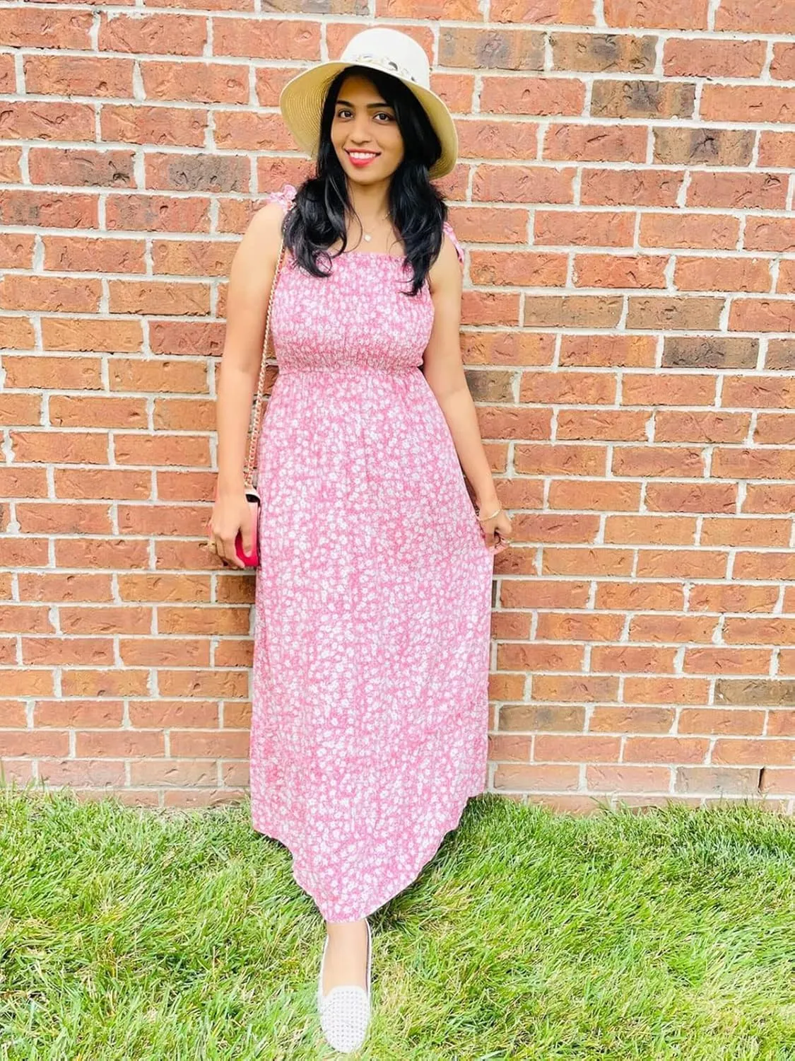 Tobrief Women's Boho Dress Summer Spaghetti Strap Square Neck Flowy Ruffle Beach Long Maxi Dress
