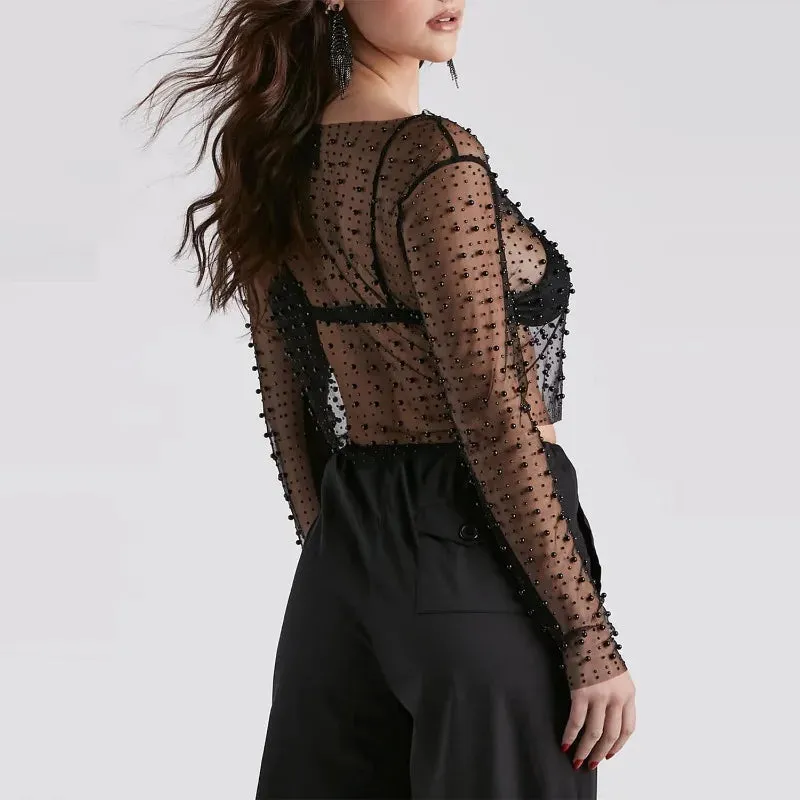 Up See Summer Crop Short Ladies Beach Hollow Hot Drill Sexy Shirts Out Cover Party Through Mesh Sexy Girls Top