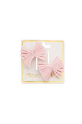 Velvet Pleated Butterfly Bow Clip Set - Light Pink (Handmade in the USA!)