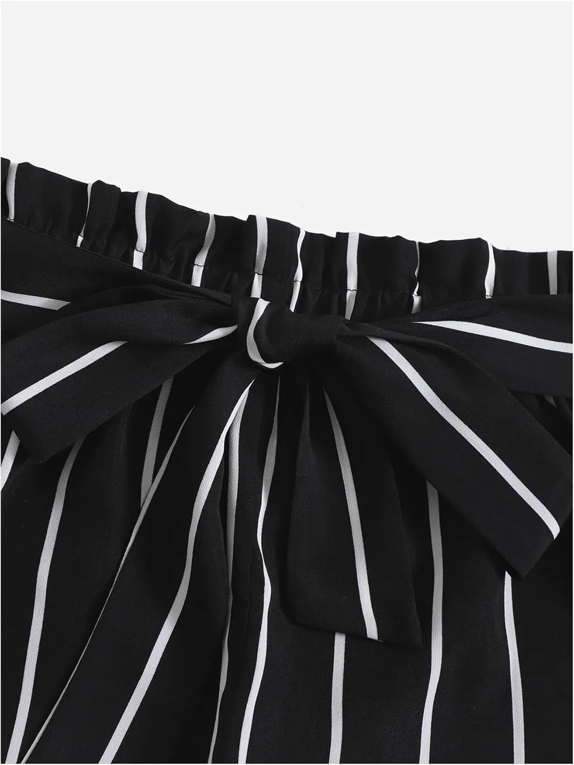WDIRARA Women's Striped Paperbag Waist Wide Leg Belted Shorts Casual High Waist Shorts