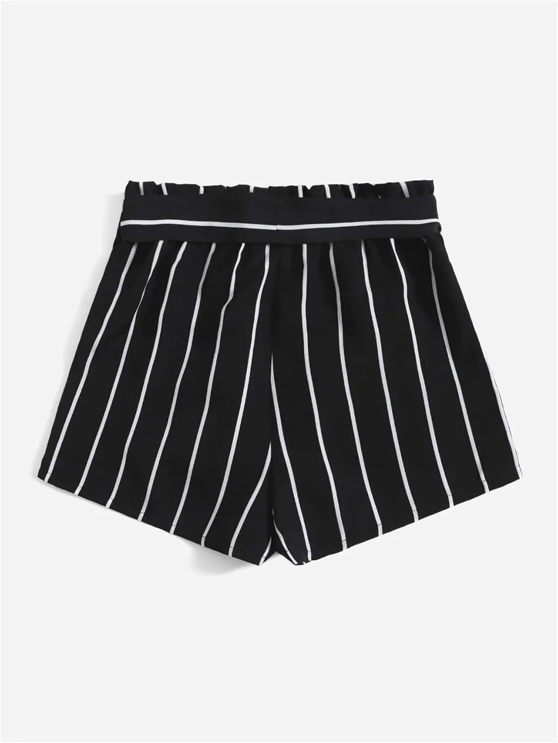WDIRARA Women's Striped Paperbag Waist Wide Leg Belted Shorts Casual High Waist Shorts