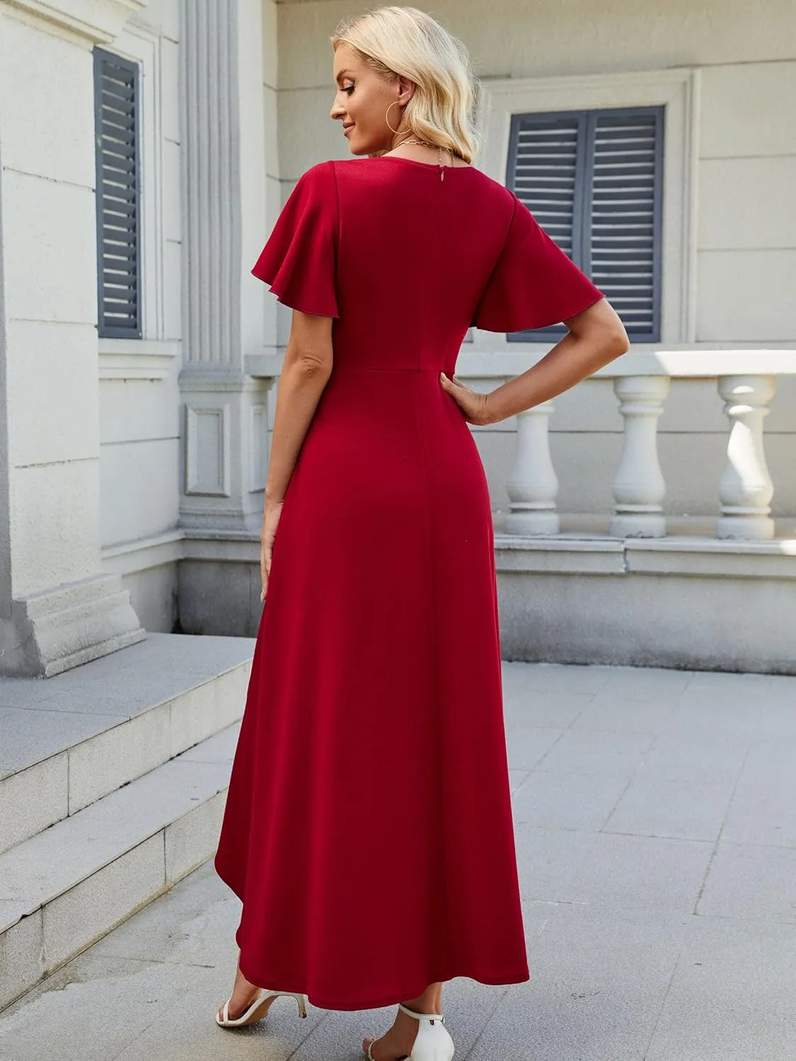 Wedding Guest Dresses for Women Have Pockets Cocktail Dress Ruffle Sleeve A Line Evening Party Formal Dresses for Women