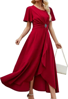 Wedding Guest Dresses for Women Have Pockets Cocktail Dress Ruffle Sleeve A Line Evening Party Formal Dresses for Women