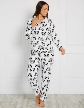 White Panda Button PJ Set