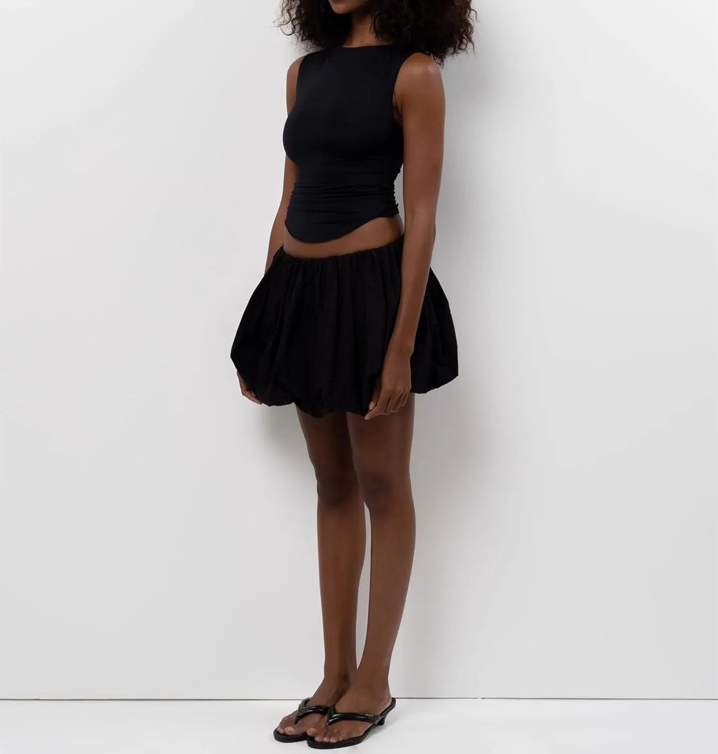 Women Bubble Skirt Y2k Ruffle Hem Mini Puffy Balloon Skirts Fairy Cute Streetwear