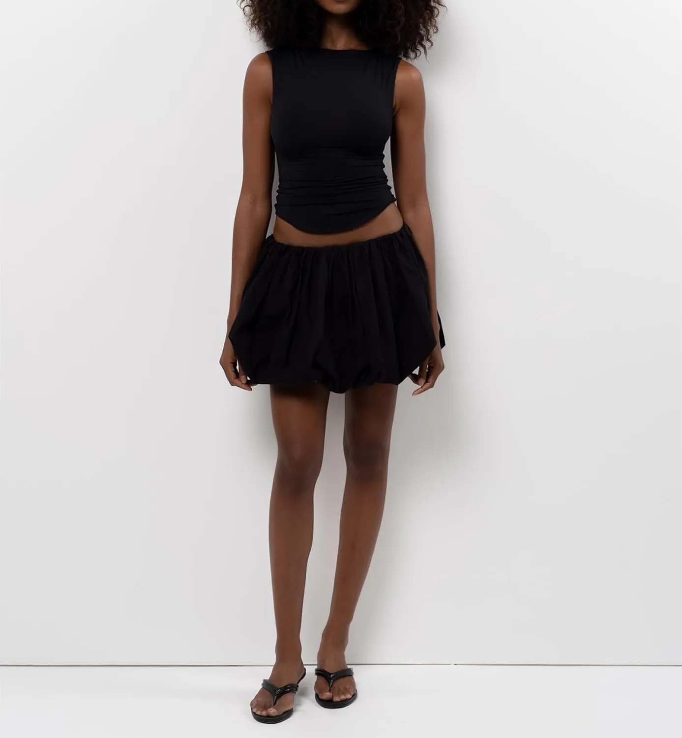 Women Bubble Skirt Y2k Ruffle Hem Mini Puffy Balloon Skirts Fairy Cute Streetwear