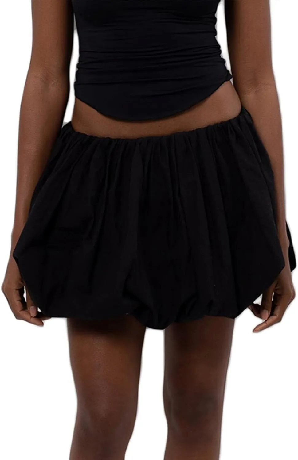 Women Bubble Skirt Y2k Ruffle Hem Mini Puffy Balloon Skirts Fairy Cute Streetwear