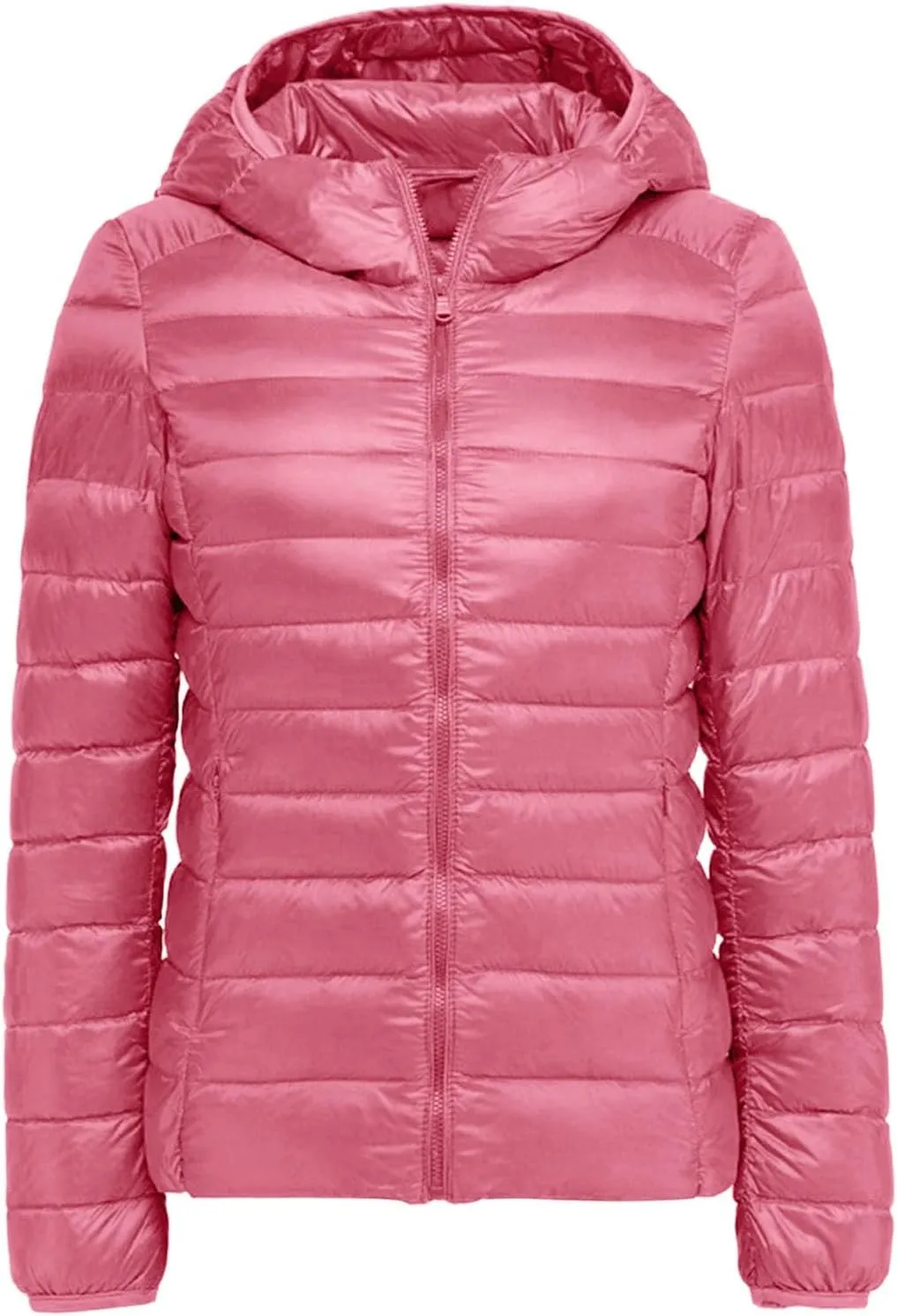 Women Down Jackets Casual Warm Lightweight Hooded Windproof Trendy Slim Fit Quilted Winter Coat Outerwear with Pocket