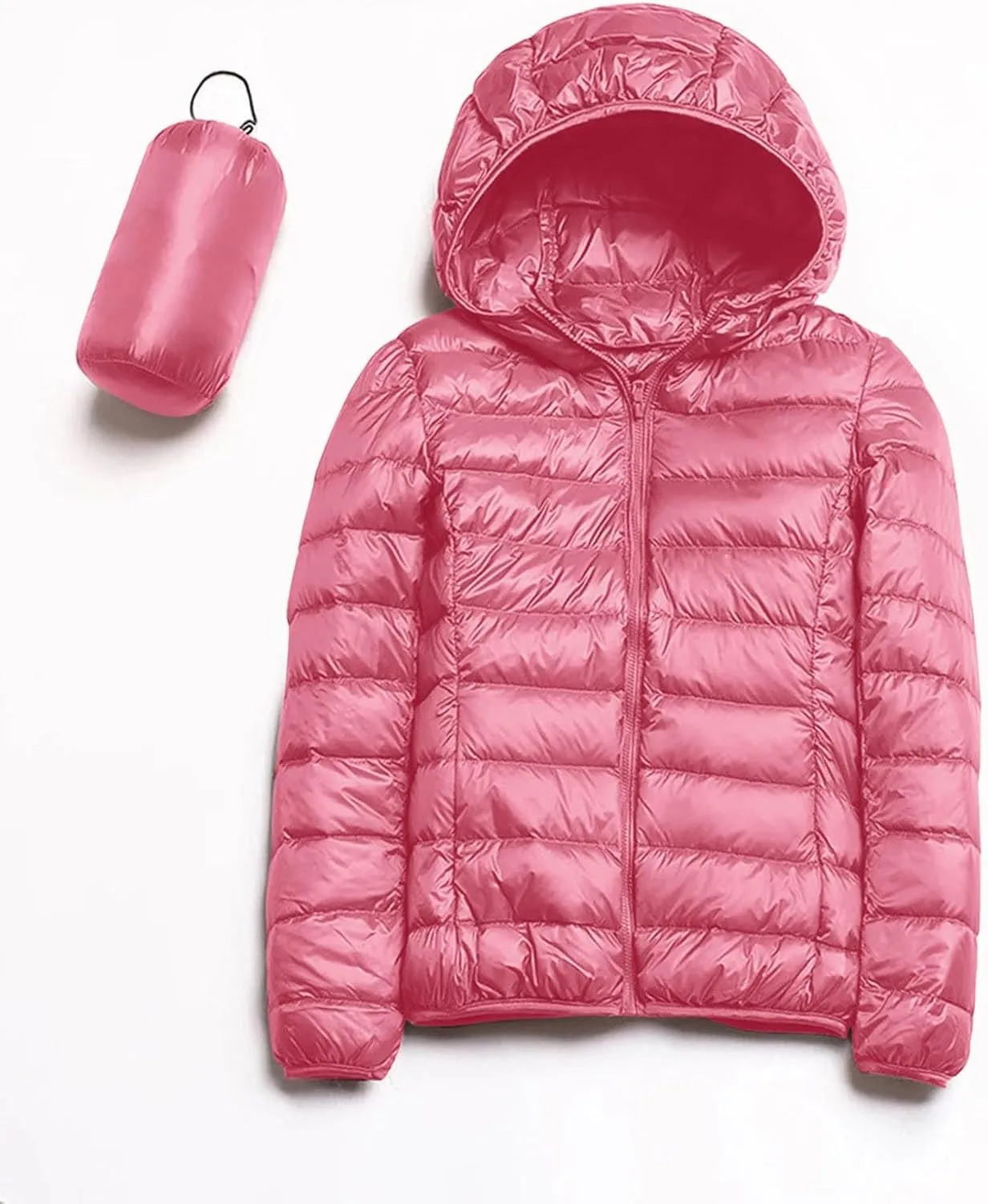 Women Down Jackets Casual Warm Lightweight Hooded Windproof Trendy Slim Fit Quilted Winter Coat Outerwear with Pocket