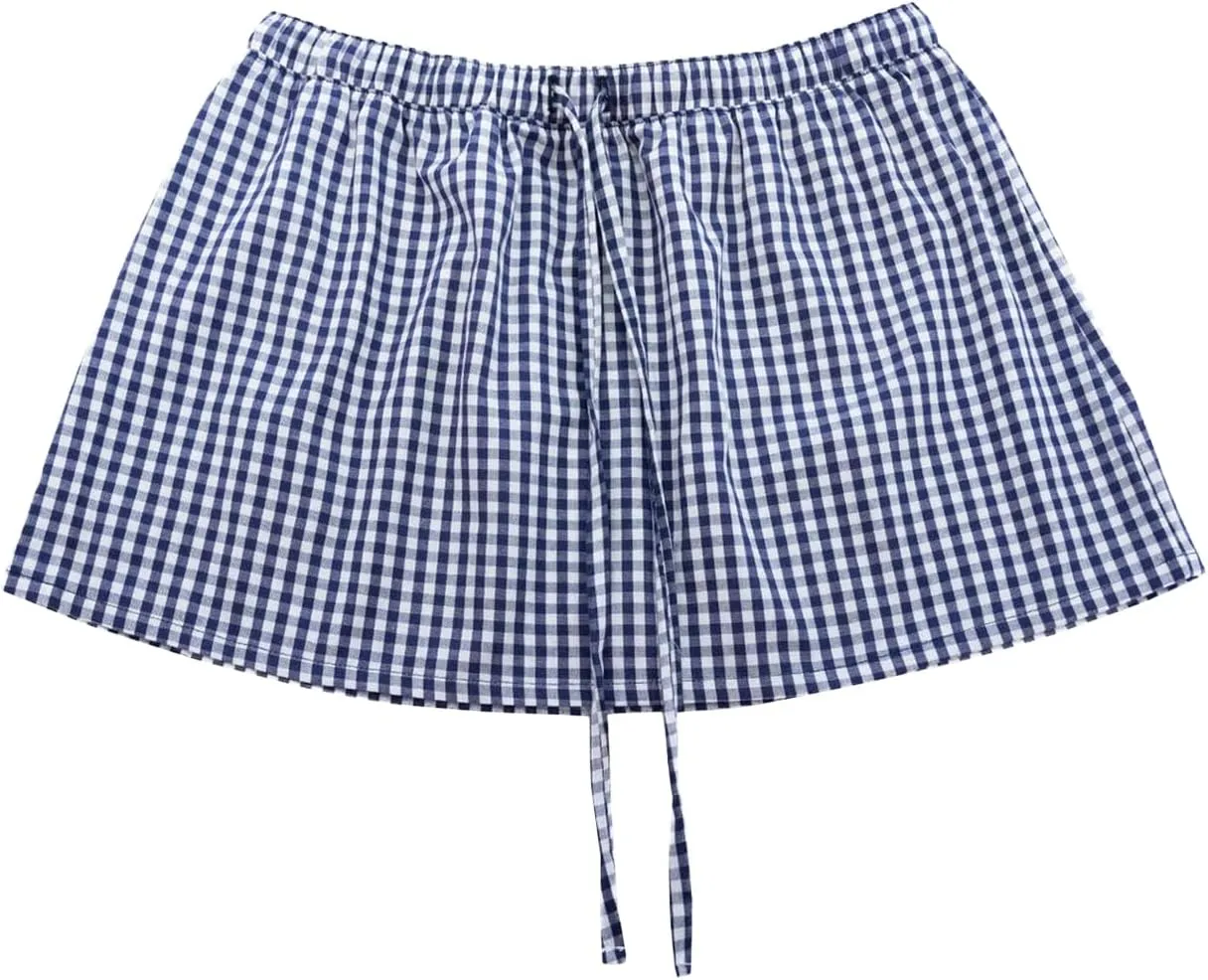 Women Y2k Plaid Mini Skirts Elastic Waist Low Rise A Line Boxer Skirt Summer Gingham Going Out Bubble Short Skirts