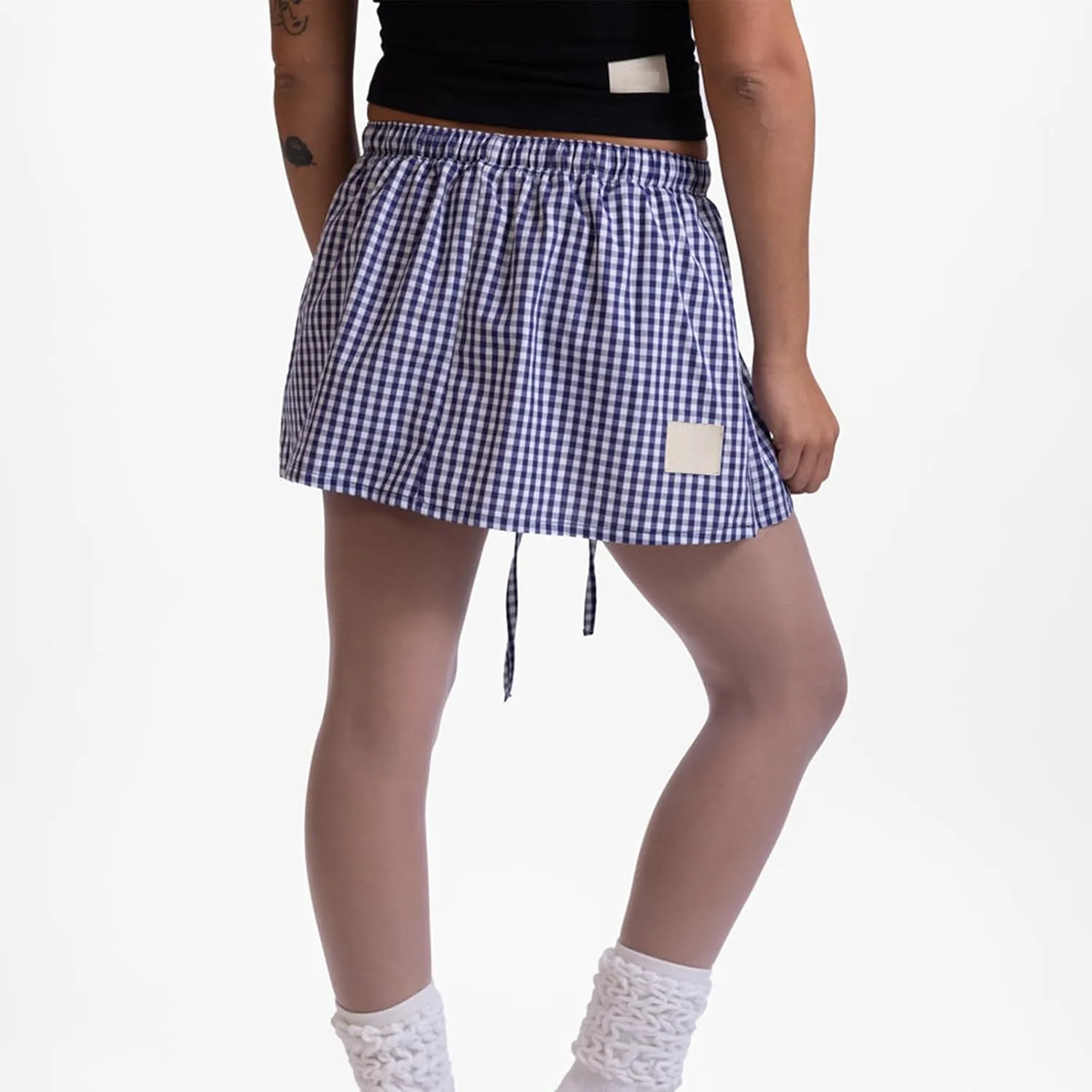 Women Y2k Plaid Mini Skirts Elastic Waist Low Rise A Line Boxer Skirt Summer Gingham Going Out Bubble Short Skirts