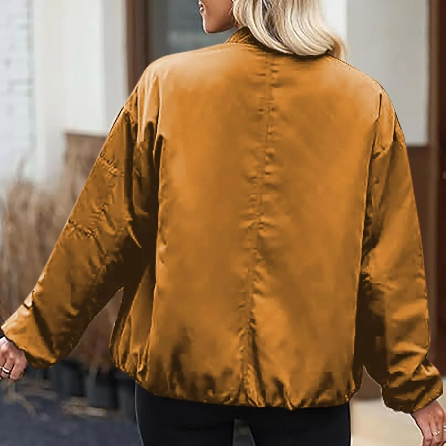 Women's Cropped Bomber Jackets Casual Zip Up Long Sleeve Outerwear Winter Warm Quilted Short Jacket Fully Lined Coats