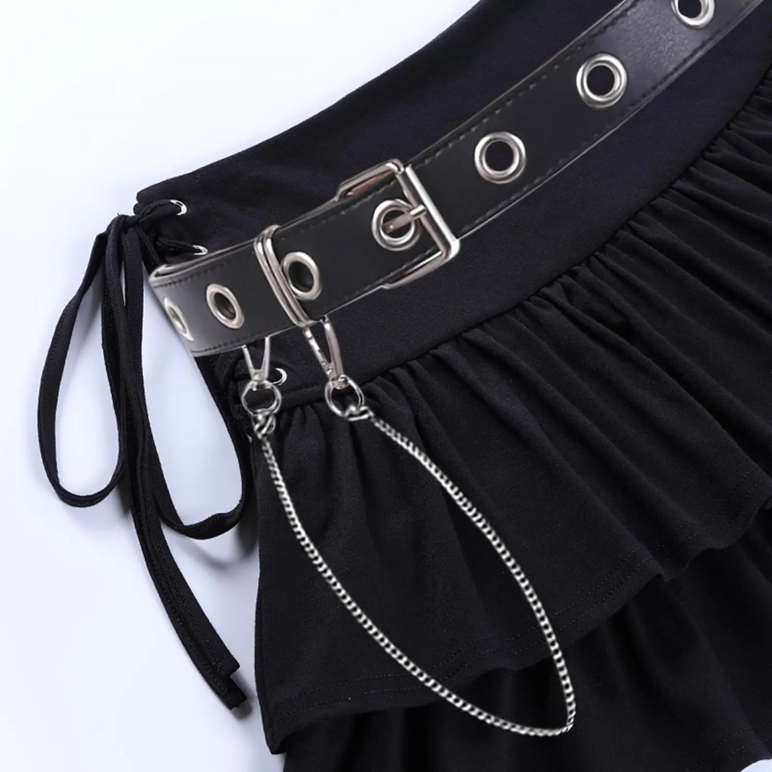 Womens Gothic Skirt Y2k 2000s Girl Mall Goth Punk Skirts High Waist Lace-Up Ruffle Fairy Grunge Mini Skirts