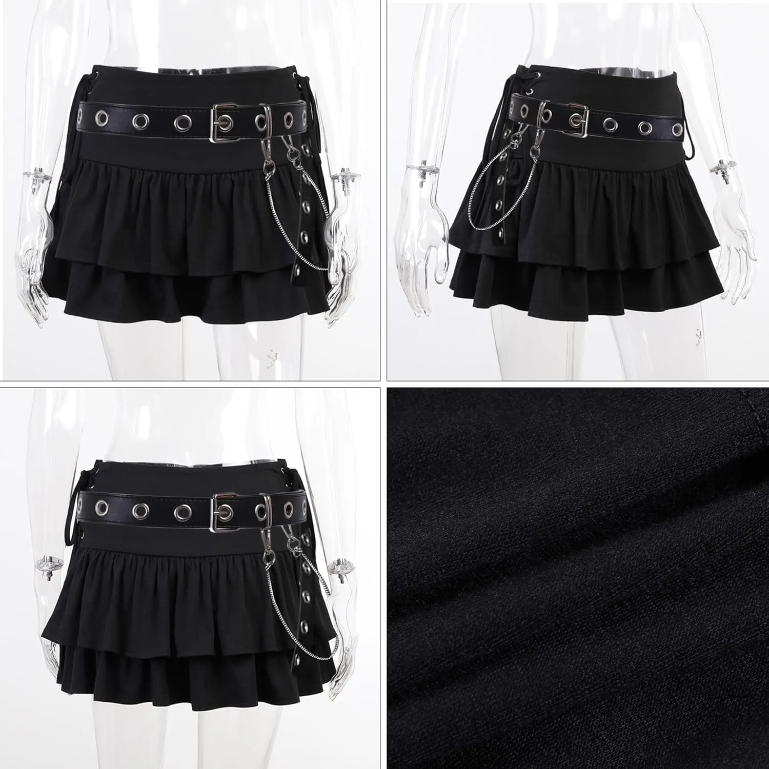 Womens Gothic Skirt Y2k 2000s Girl Mall Goth Punk Skirts High Waist Lace-Up Ruffle Fairy Grunge Mini Skirts