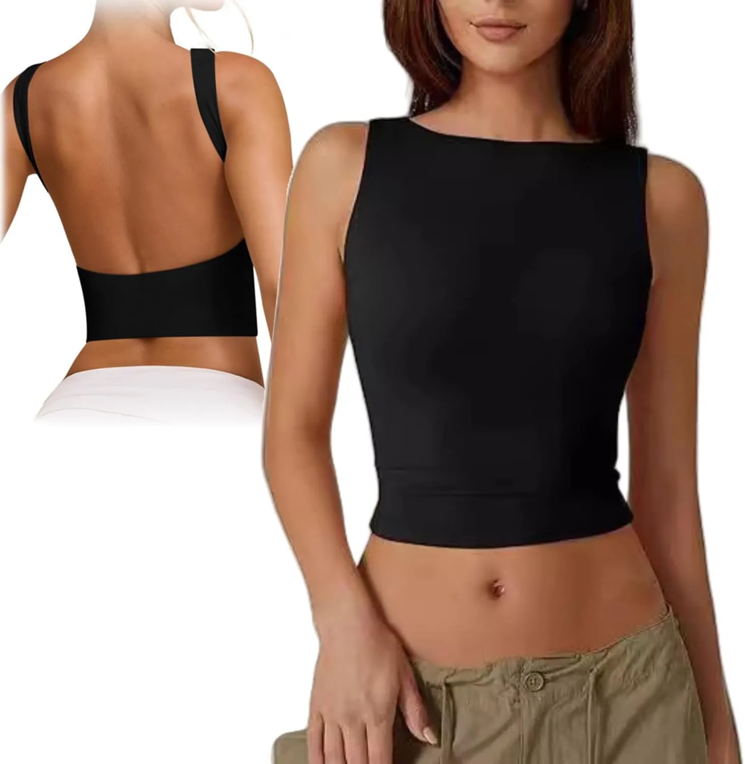 Women's Sexy Open Back Sleeveless Crop Tank, Open Back Tank Tops for Women 2024 Summer Solid Low Back Tank Tops