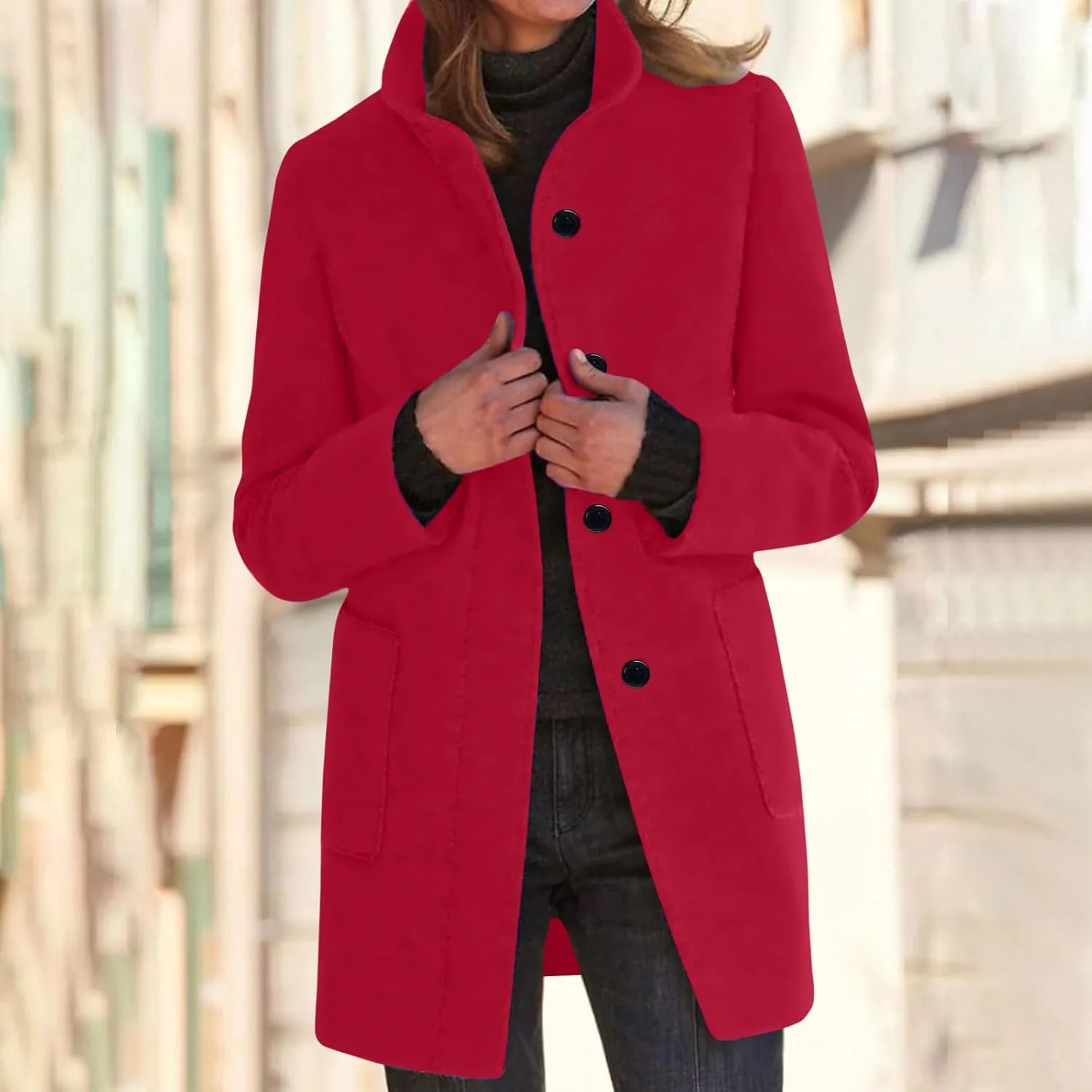 Wool Coat for Women Plus Size Thicken Pea Coats Stand Collar Single Breasted Trench Coat 2024 Fashion Winter Jackets