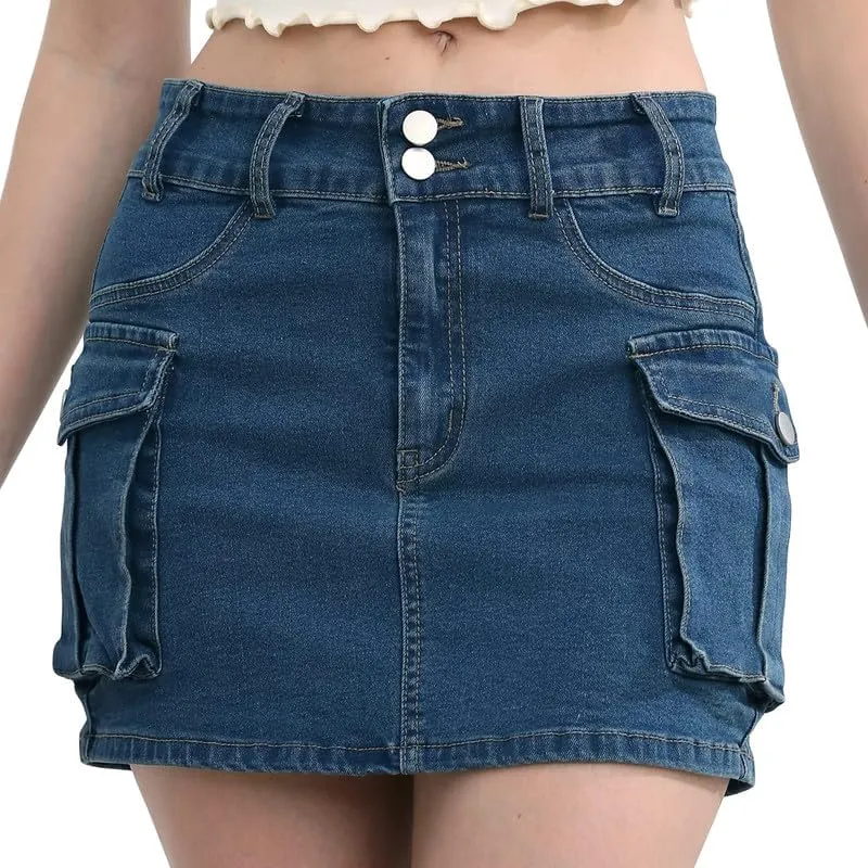 Y2k Low Waist Jeans Skirts for Women E Girls 90s Streetwear Patchwork A-line Skirts Harajuku Wrap Short Skirt