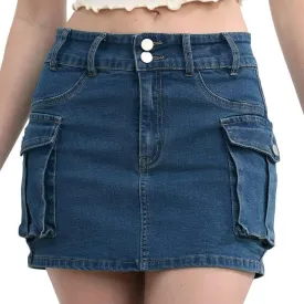 Y2k Low Waist Jeans Skirts for Women E Girls 90s Streetwear Patchwork A-line Skirts Harajuku Wrap Short Skirt