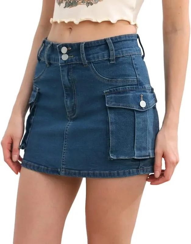 Y2k Low Waist Jeans Skirts for Women E Girls 90s Streetwear Patchwork A-line Skirts Harajuku Wrap Short Skirt