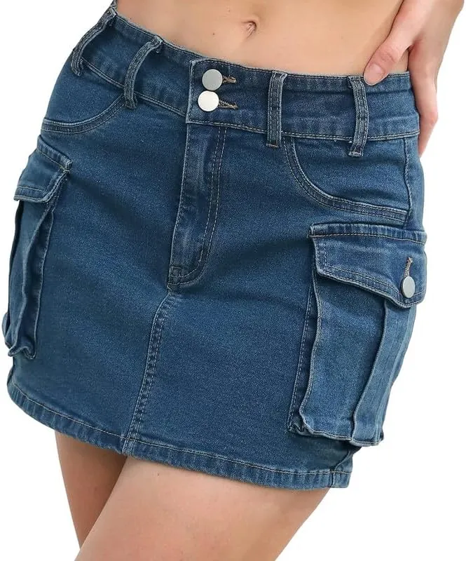 Y2k Low Waist Jeans Skirts for Women E Girls 90s Streetwear Patchwork A-line Skirts Harajuku Wrap Short Skirt