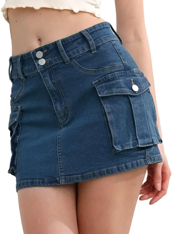 Y2k Low Waist Jeans Skirts for Women E Girls 90s Streetwear Patchwork A-line Skirts Harajuku Wrap Short Skirt