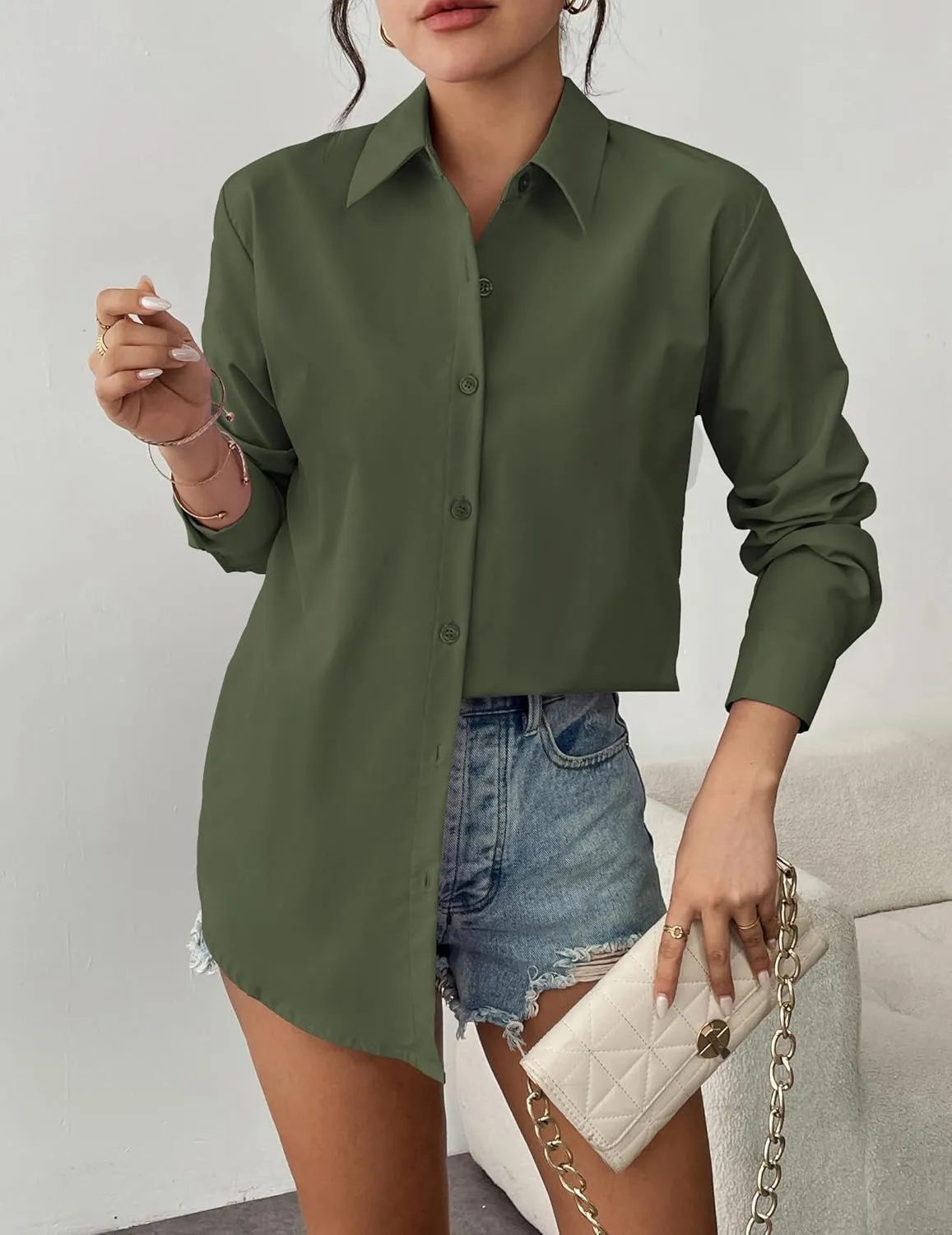 Zeagoo Womens Button Down Shirt Long Sleeve Blouses Solid Work Casual Business Tops Loose Fit Fall Shirts S-2XL