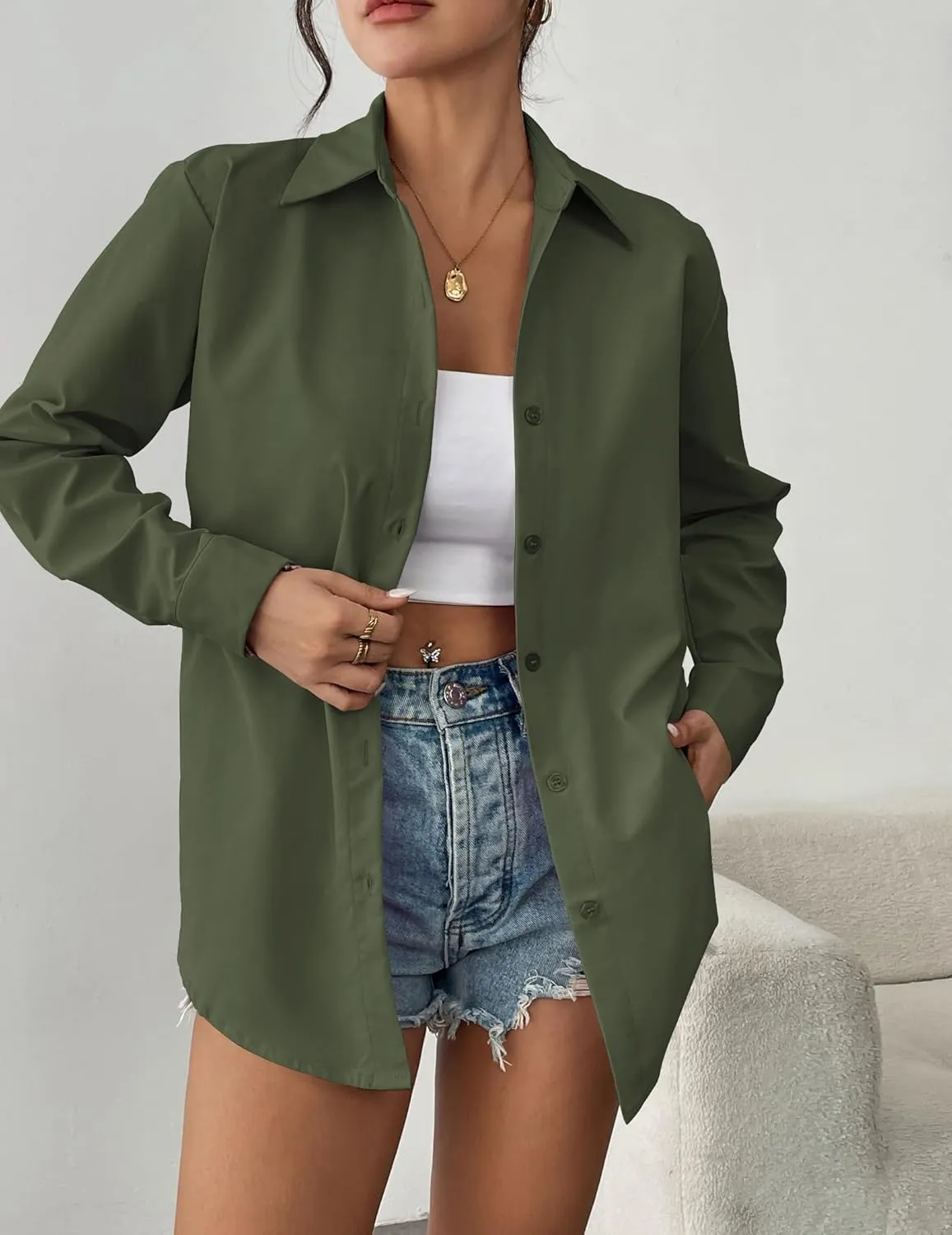 Zeagoo Womens Button Down Shirt Long Sleeve Blouses Solid Work Casual Business Tops Loose Fit Fall Shirts S-2XL