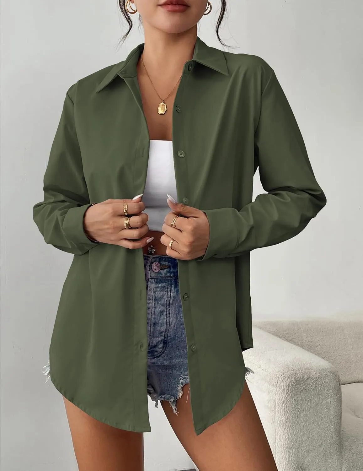 Zeagoo Womens Button Down Shirt Long Sleeve Blouses Solid Work Casual Business Tops Loose Fit Fall Shirts S-2XL